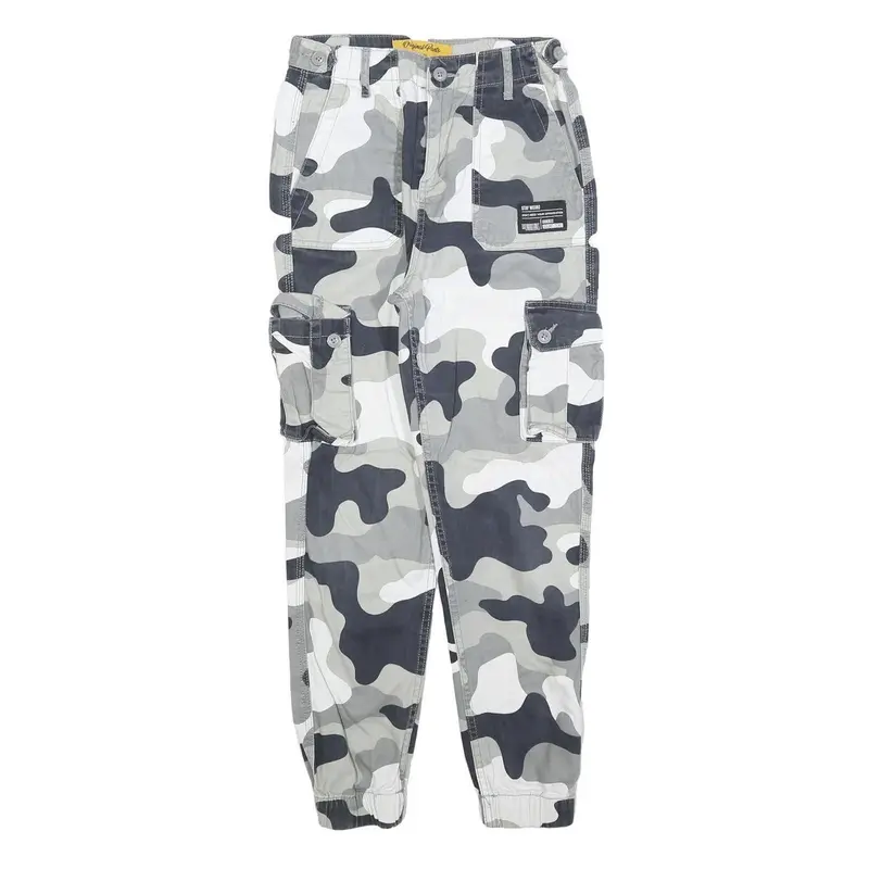 Jennyfer Womens Cotton Blend Grey Camouflage Regular Fit Cargo Trousers W24 L25 1