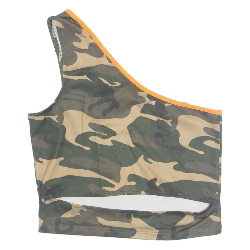 Jennyfer Womens Printed Top Green One Shoulder Camouflage M 1