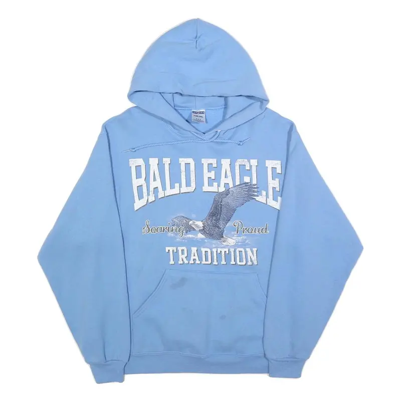 Jerzees Mens Blue Bald Eagle Tradition Pullover Hoodie M Cotton Blend 1