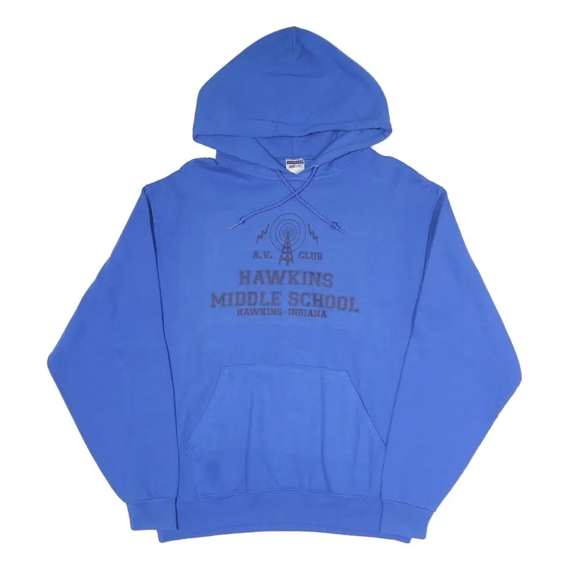 Jerzees Mens Blue Hawkins Middle School A.V. Club Pullover Hoodie M Cotton Blend 1