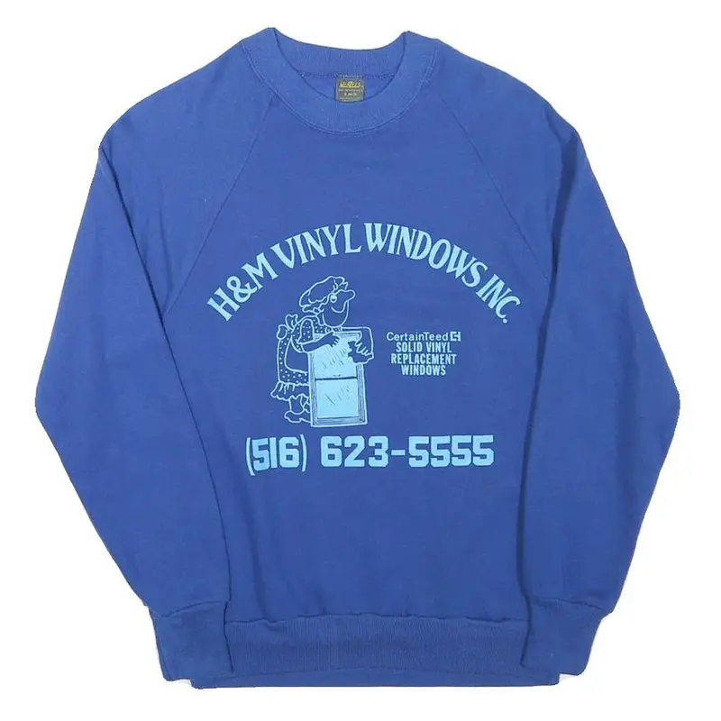Jerzees Mens Blue H&M Vinyl Windows Inc Crew Neck S Cotton Blend Sweatshirt 1