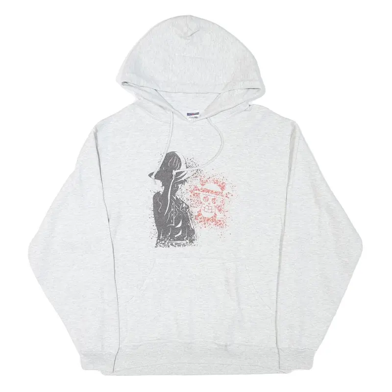 Jerzees Mens Grey Hoodie M Cotton Blend Pullover Graphic Print Casual 1