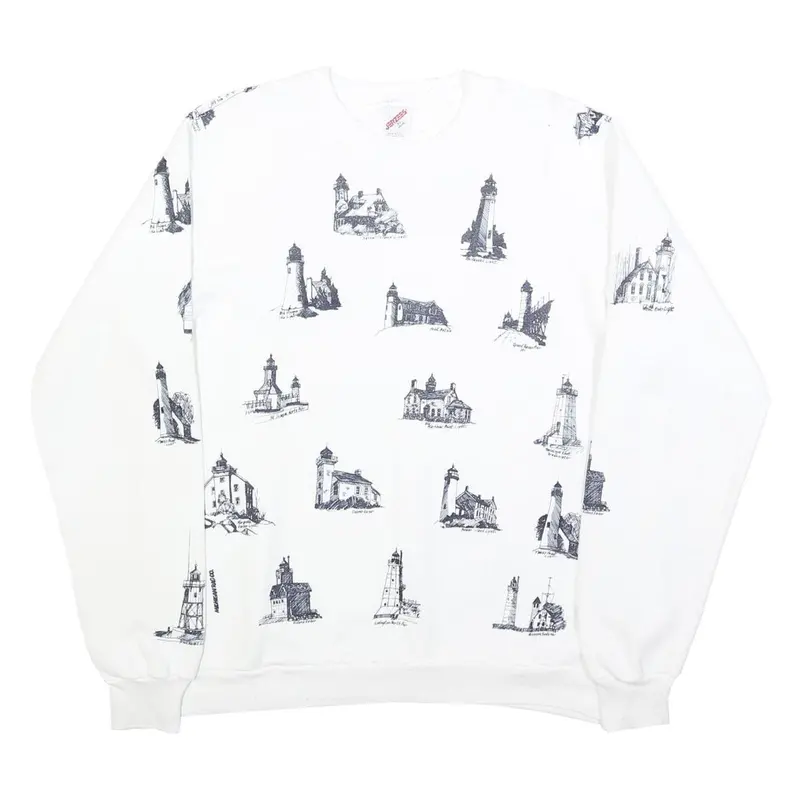 Jerzees Mens White Crew Neck Xl Sweatshirt Cotton Blend Pullover Printed 1