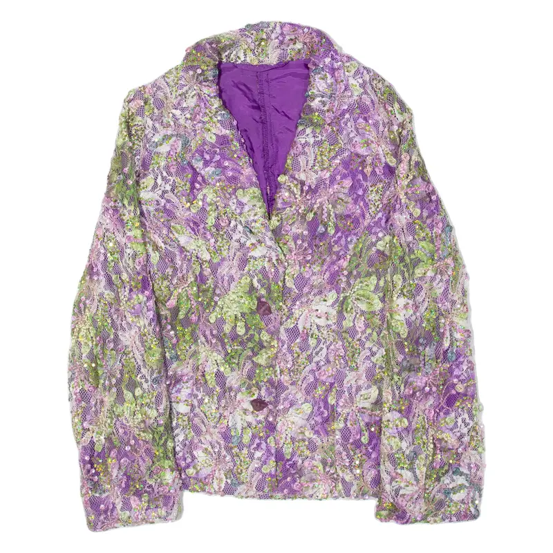 Jeweled Womens Blazer Jacket Purple 90S Floral S 1