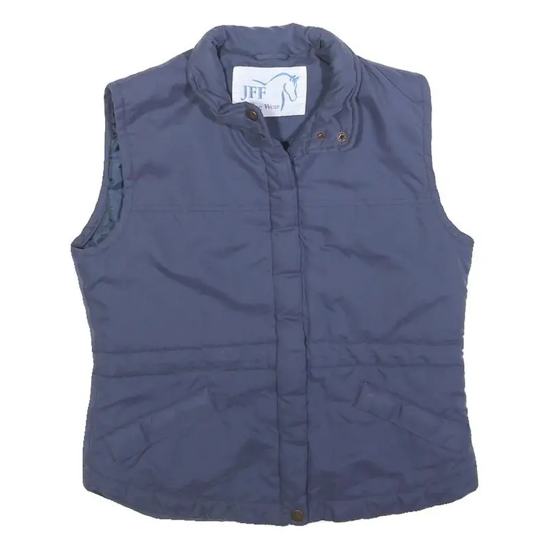 Jff Womens Blue Sleeveless Zip Jacket Polyester Horse Print S 1