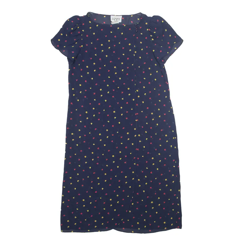 Jody Oversized Womens Shift Dress Blue 90S Floral Short Sleeve Midi M 1