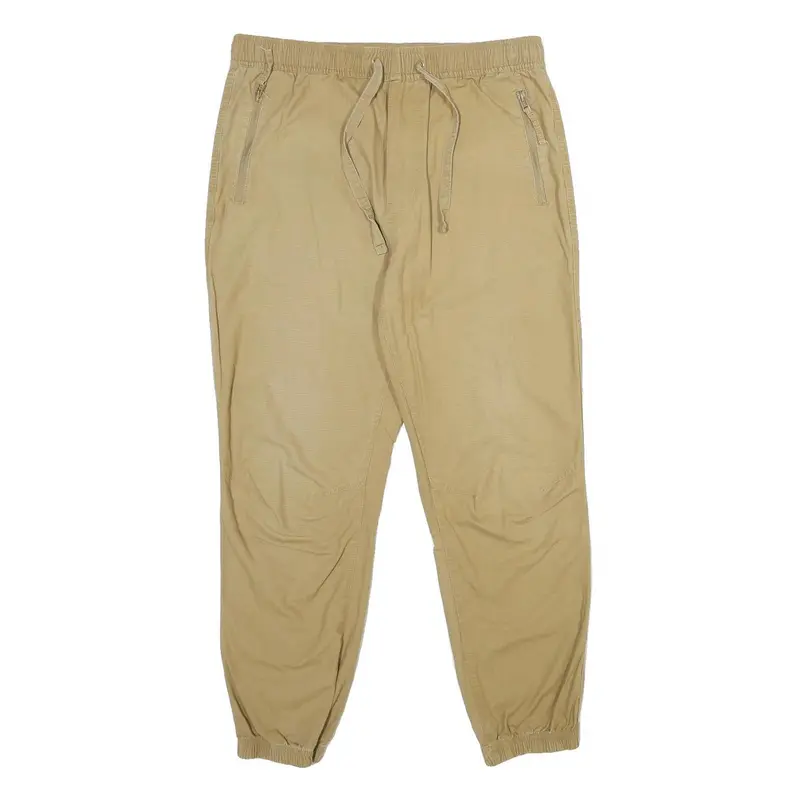 John Adams Mens Cotton Beige Regular Drawstring Casual Trousers W34 L30 Relaxed 1