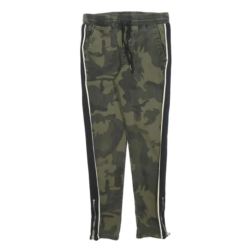 John H Mens Cotton Blend Green Camouflage Slim Drawstring Trousers W28 L28 1