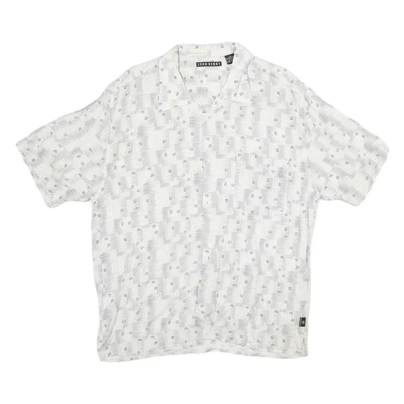John Henry Mens White Pattern Shirt L Lightweight Casual Viscose 1