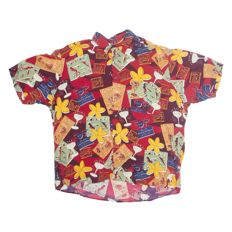 John Henry Womens Hawaiian Shirt Red Viscose Crazy Pattern Xl 1