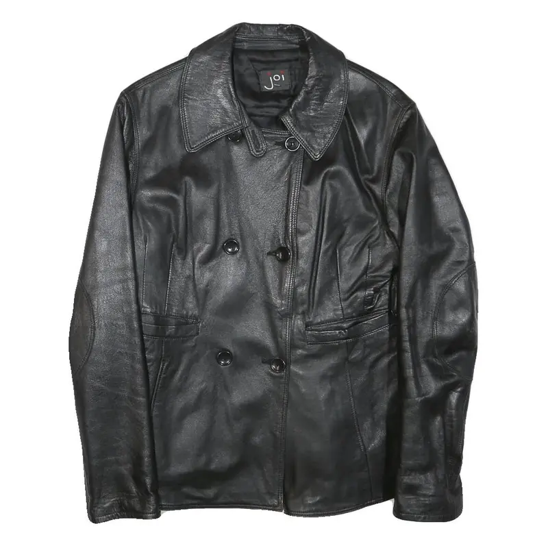 Joi Womens Black Leather Jacket M Button Classic Plain Stylish Outerwear 1