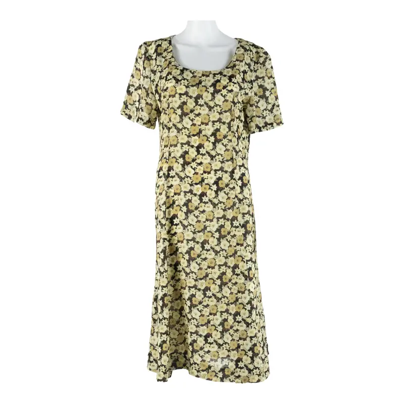 Jonathan Martin Womens Day Dress Beige Floral Short Sleeve Midi M 1
