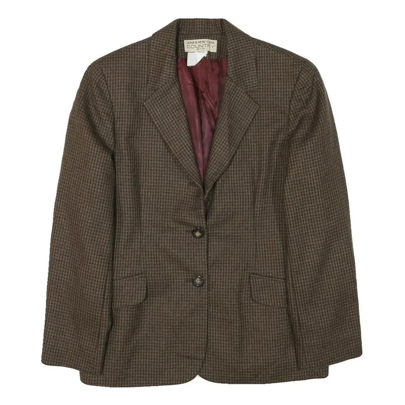 Jones New York Womens Brown Slim Wool Houndstooth Jacket Size S Classic Button 1