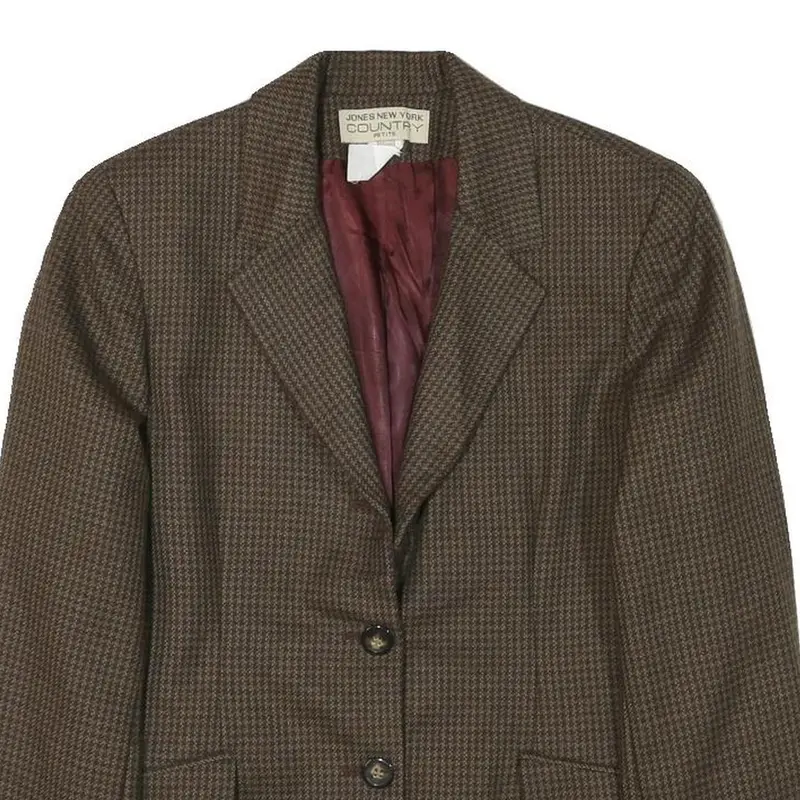 Jones New York Womens Brown Slim Wool Houndstooth Jacket Size S Classic Button 2