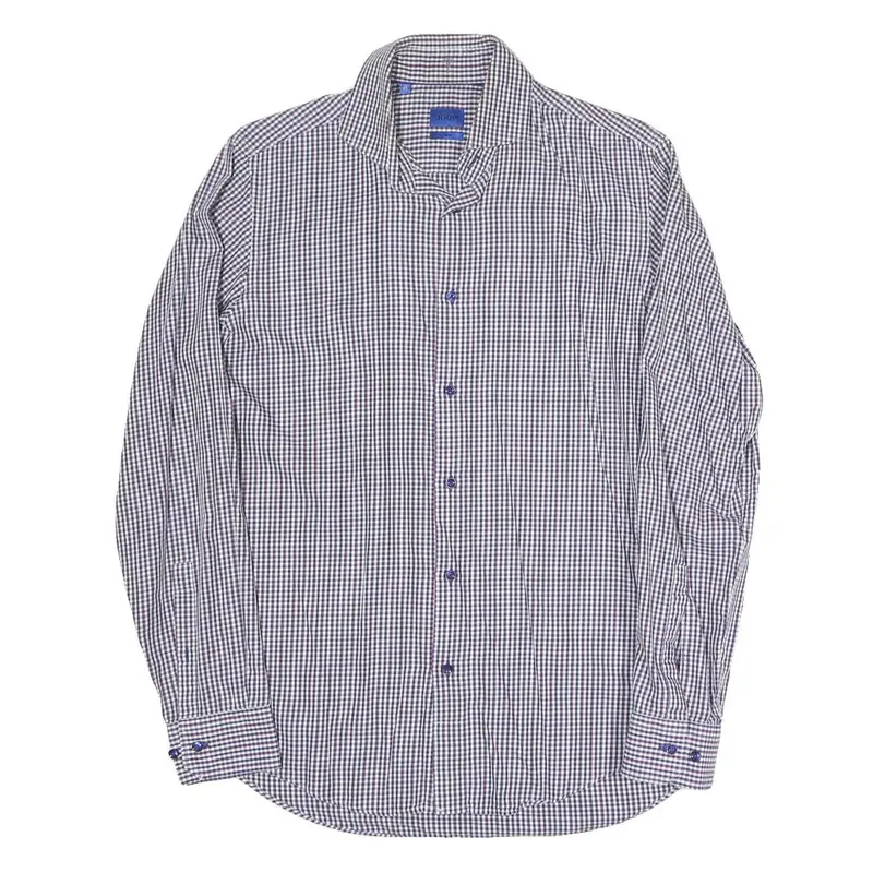 Joop Mens Blue & White Checked Shirt M Cotton Blend Classic Long Sleeve Button 1