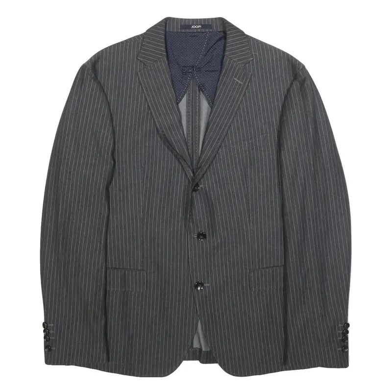 Joop! Mens Grey & White Pinstripe Classic Cotton Blend Jacket L Button Pattern 1