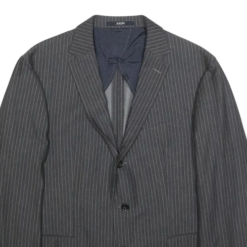 Joop! Mens Grey & White Pinstripe Classic Cotton Blend Jacket L Button Pattern 2