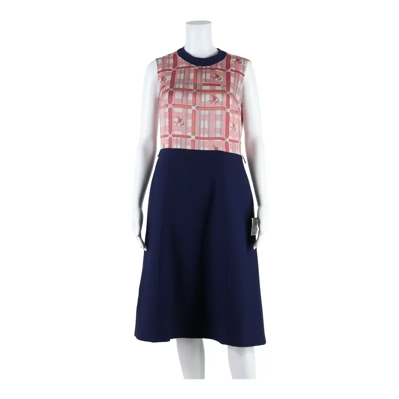 Jora Modell Womens A-Line Dress Blue Check Sleeveless Knee Length S 1