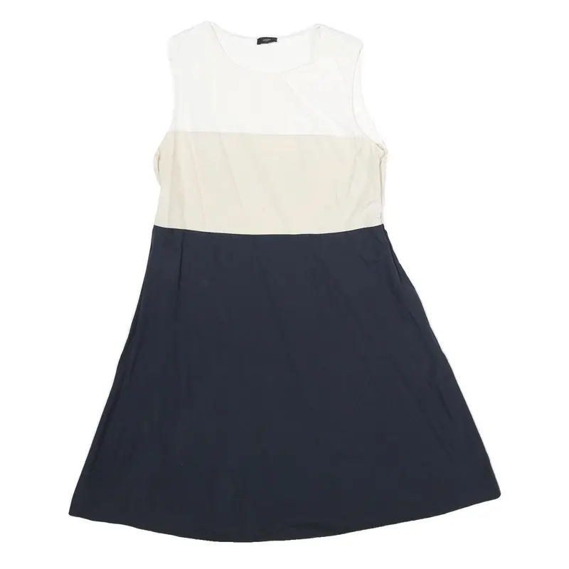 Joseph Womens White & Beige & Blue Day Dress Cotton Sleeveless Uk 12 Elegant 1