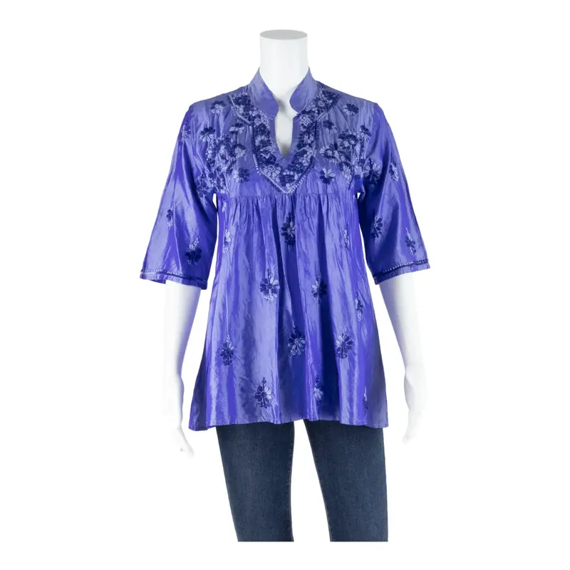 Joshi Womens Printed Top Purple V-Neck 3/4 Sleeve Floral S 1