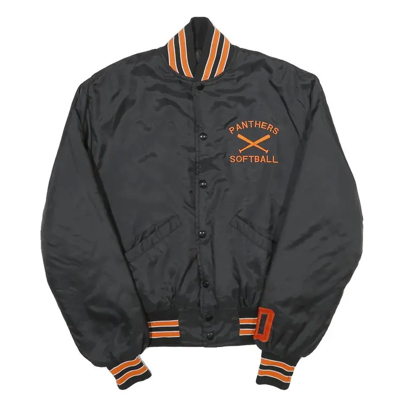 Josten's Mens Black & Orange Panthers Softball Varsity Jacket M Nylon Button 1
