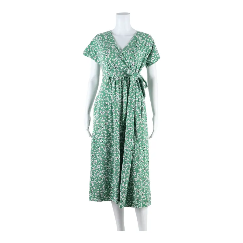 Joules Womens A-Line Dress Green Floral Short Sleeve Midi Uk 8 1
