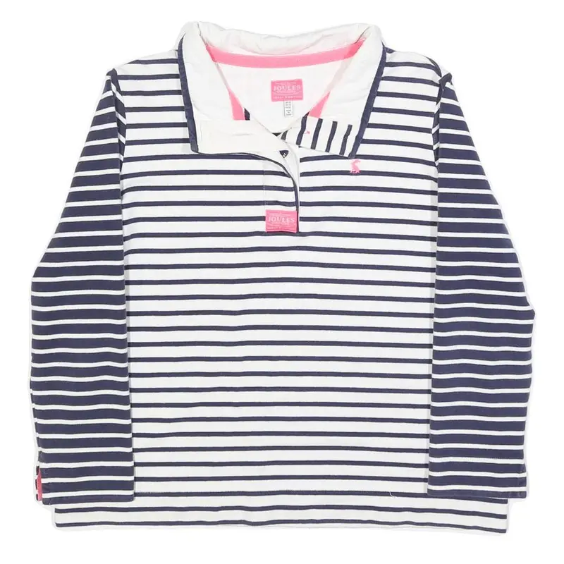 Joules Womens Navy & White Stripe Contrast Collar L Sweatshirt Cotton Blend 1
