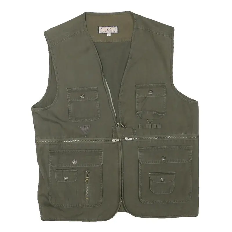 Jun Di Mens Green Cotton Blend Utility Jacket L Cotton Blend Plain Zip Pockets 1