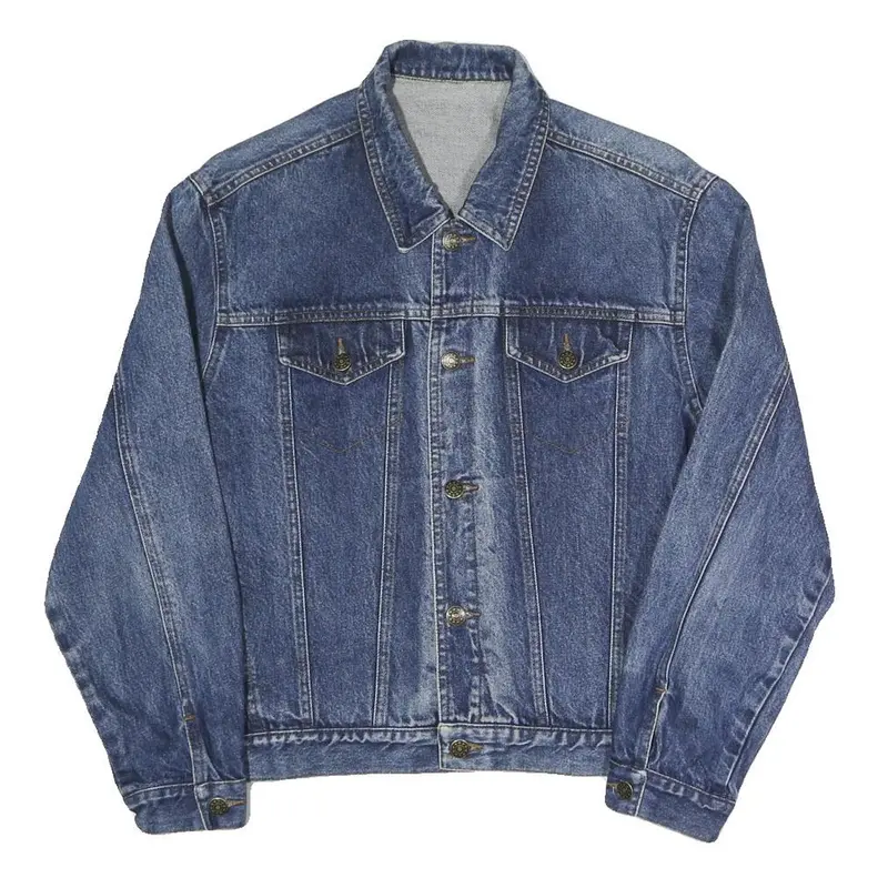 Junior Jeans Mens Blue Cotton Denim Jacket S Button Plain Casual Classic Fit 1