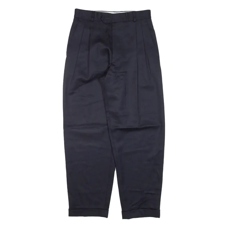 Juniors Club Pleated Boys Trousers Blue Relaxed Tapered Wool W26 L26 1