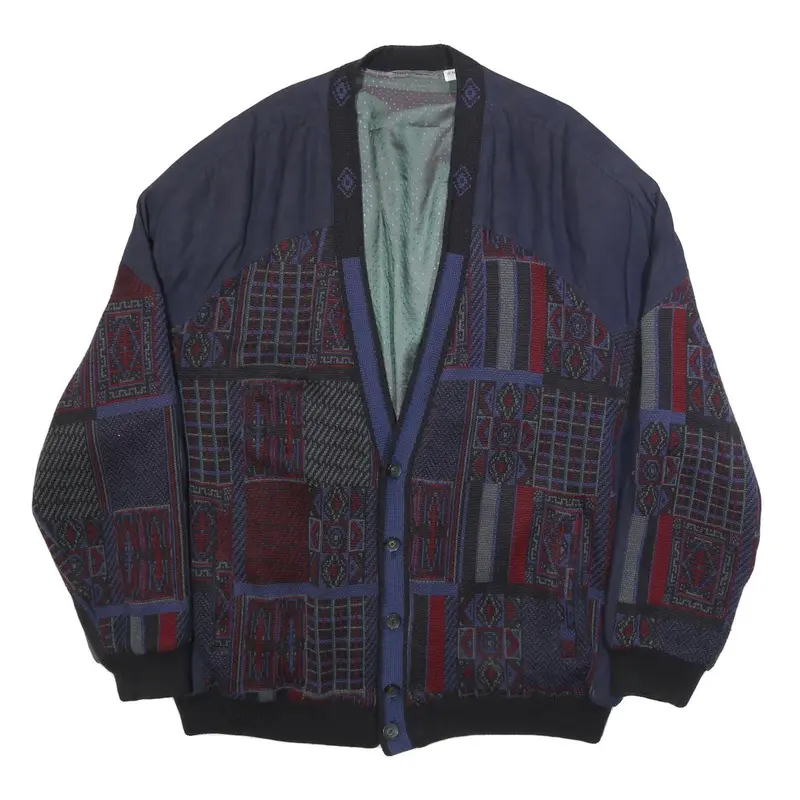 Jupiter Mens Blue & Red Linen Blend Button Jacket 2Xl Geometric Pattern 1