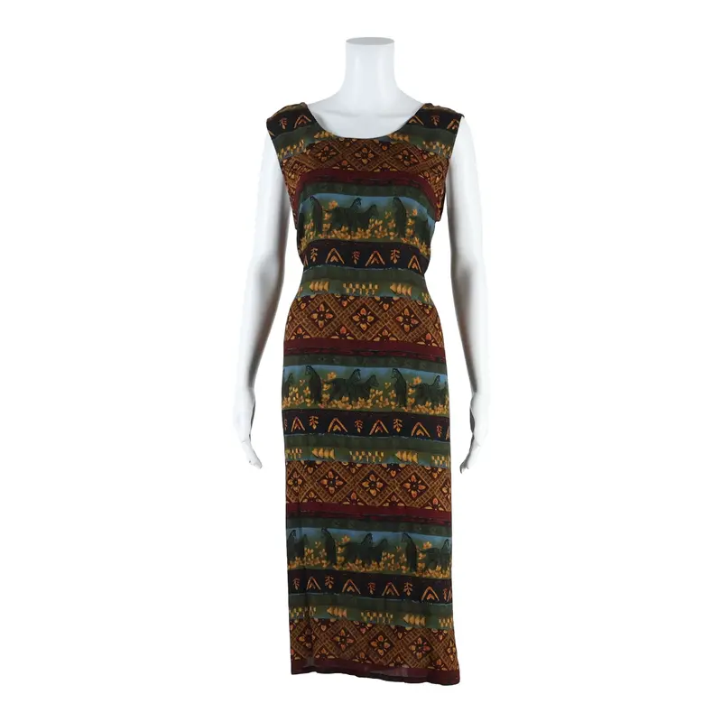 Just In Thyme Zebras Womens Shift Dress Green Sleeveless Long L 1