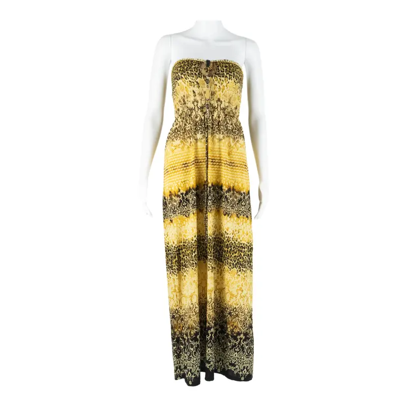 Just Love Womens Day Dress Yellow Crazy Pattern Sleeveless Knee Length S 1