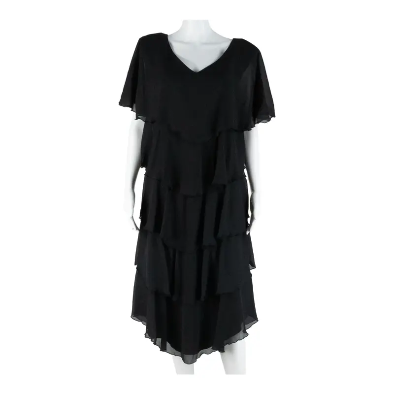Justin David Womens Day Dress Black Short Sleeve Midi L 1