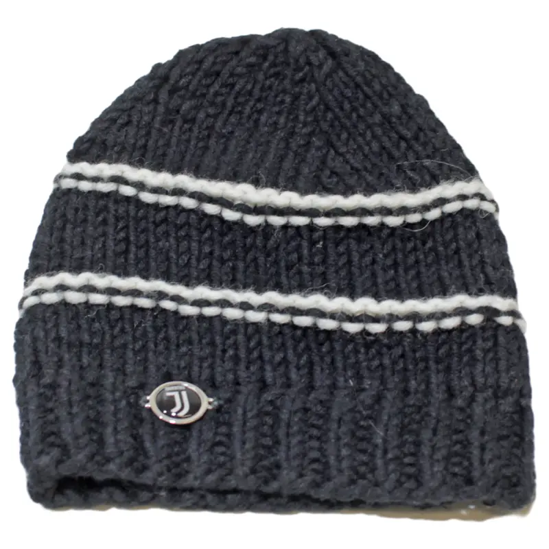 Juventus Girls Beanie Black Knit Striped 1