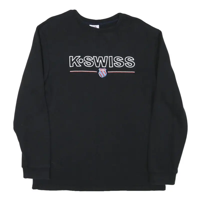 K Swiss Mens Black Cotton Blend Crew Neck Sweatshirt M Logo Embroidered 1