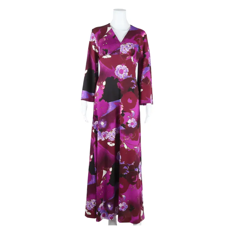 Kaastrup Womens A-Line Dress Purple Floral Long M 1