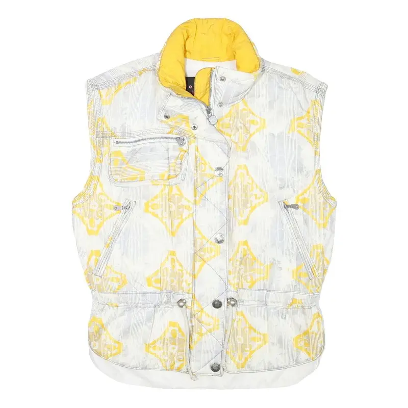 Kaelin Womens White & Yellow Nylon Sleeveless Zip Jacket L Lightweight Patterned 1