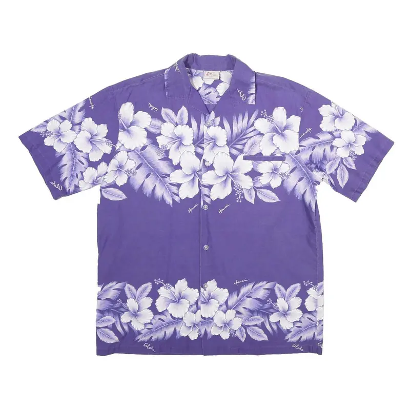 Kalena Fashions Mens Purple & White Hawaiian Shirt L Summer Floral Print 1