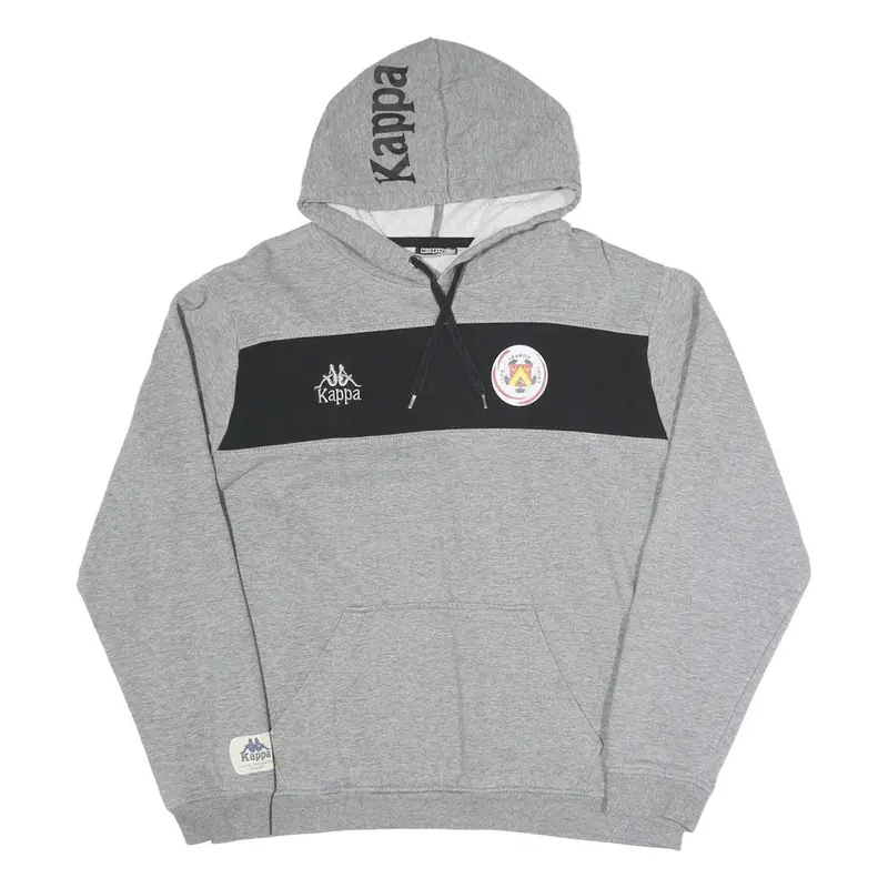 Kappa Mens Grey & Black Hooded Pullover L Logo Drawstring Hoodie 1