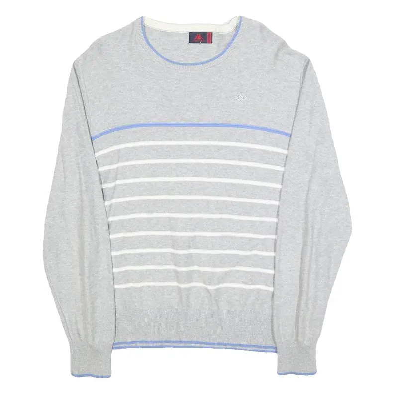 Kappa Mens Grey & Blue Patterned Cotton Crew Neck Jumper M Casual Lightweight 1