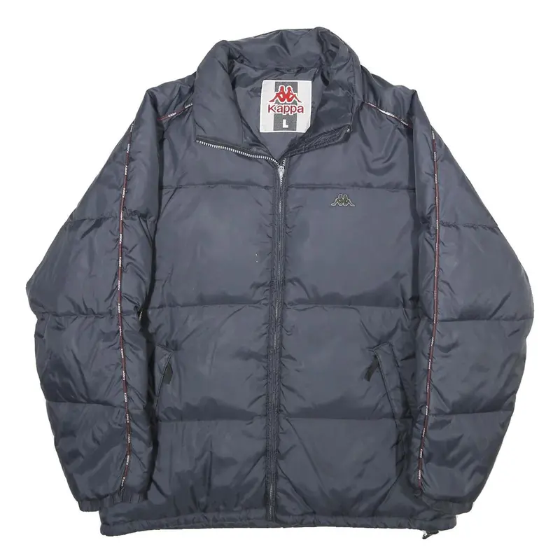 Kappa Mens Navy Blue Jacket L Zip Puffer Lightweight Logo Tape Sport Casual 1
