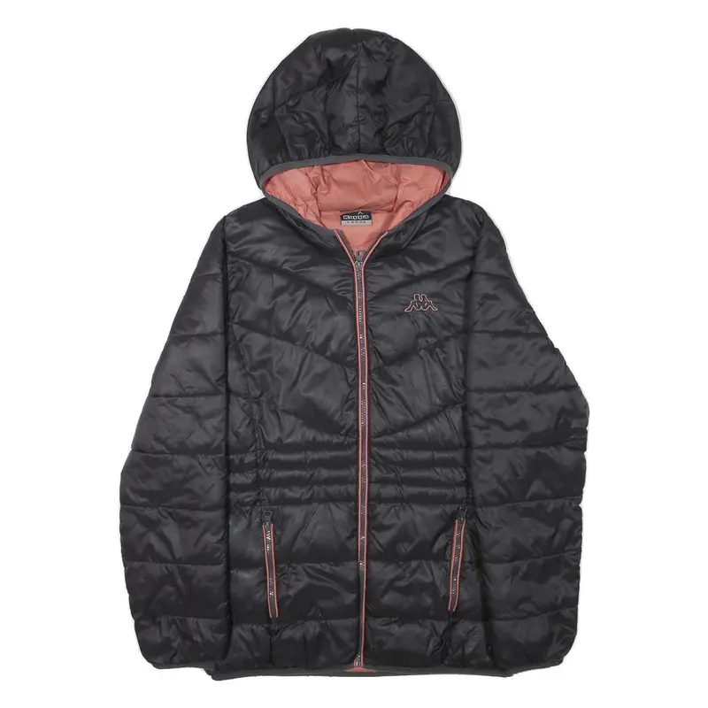 Kappa Womens Black Hooded Jacket L Polyester Blend Quilted Zip Up Sportswear 1