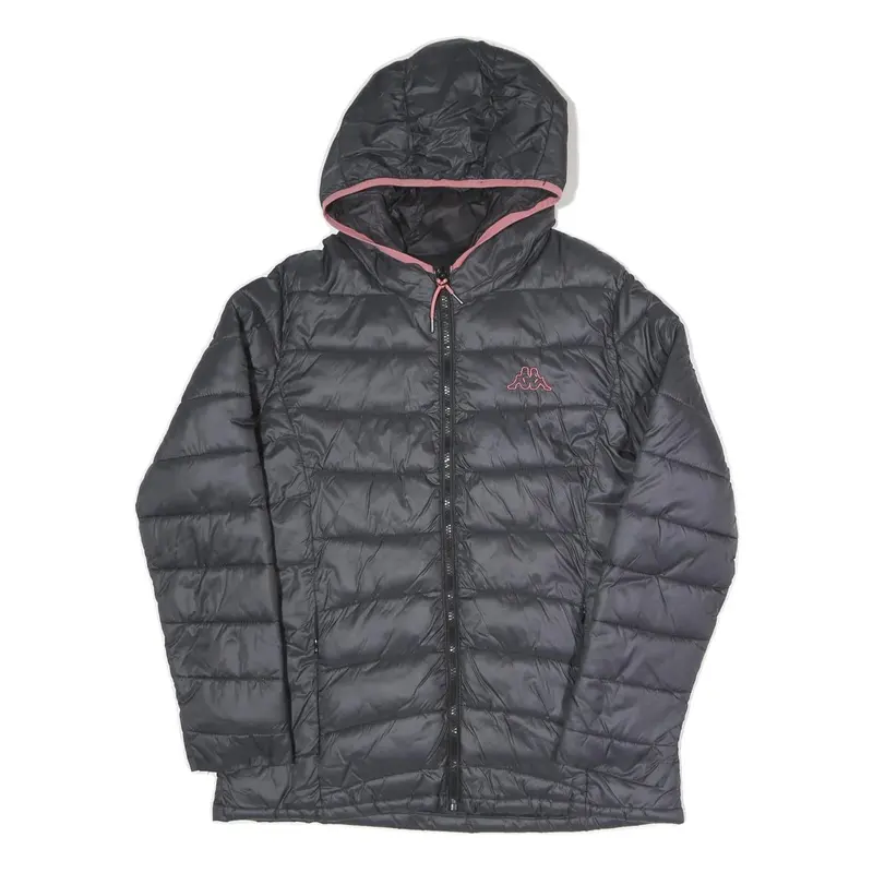 Kappa Womens Black & Pink Hooded Puffer Jacket M Polyester Blend Zip Casual 1