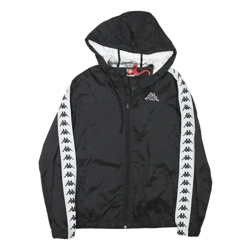 Kappa Womens Black & White Logo Hooded Zip Jacket M Polyester Blend Track Casual 1