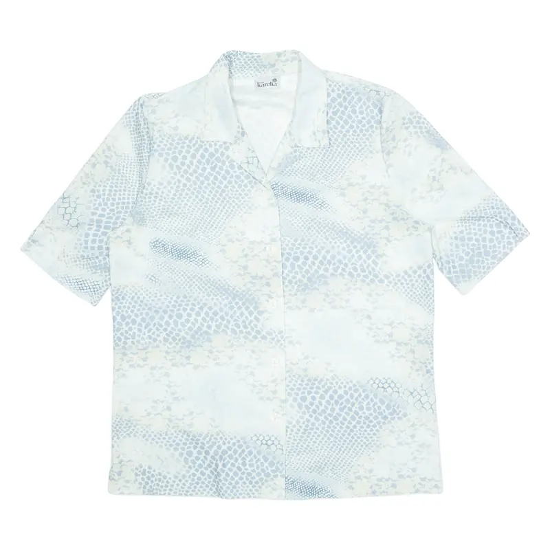 Karelia Womens Printed Shirt Blue Collared Crazy Pattern M 1