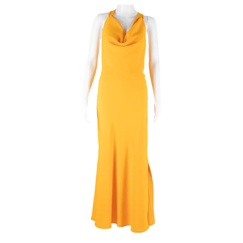 Karen Millen Backless Womens Maxi Dress Yellow Sleeveless Long Uk 10 1