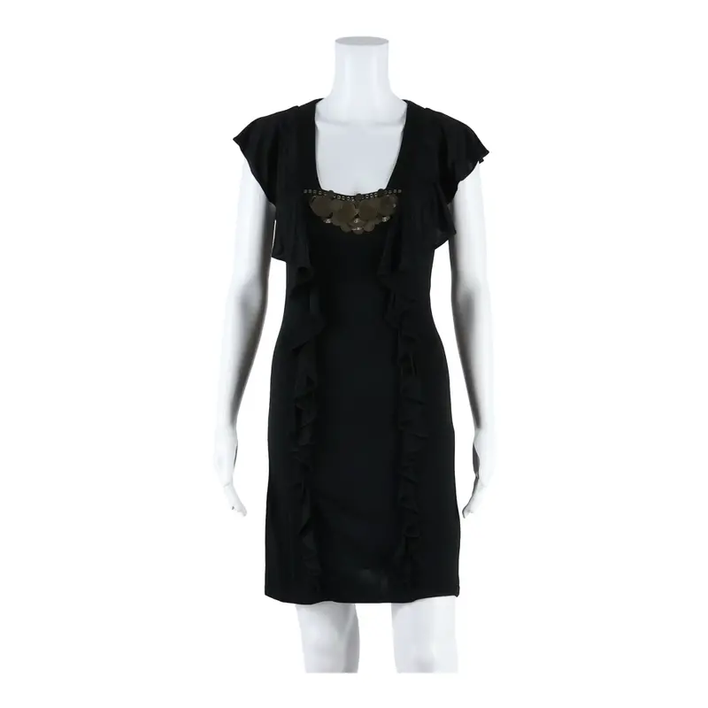 Karen Millen Frill Womens Bodycon Dress Black Viscose Knee Length Uk 12 1