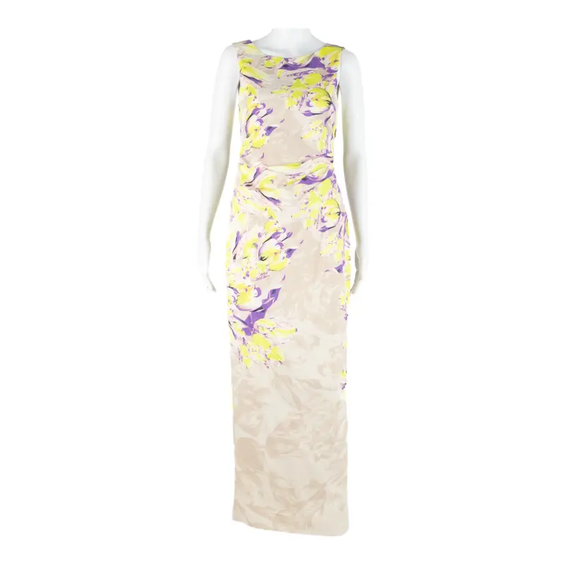 Karen Millen Womens Day Dress Beige Crazy Pattern Sleeveless Long Uk 10 1