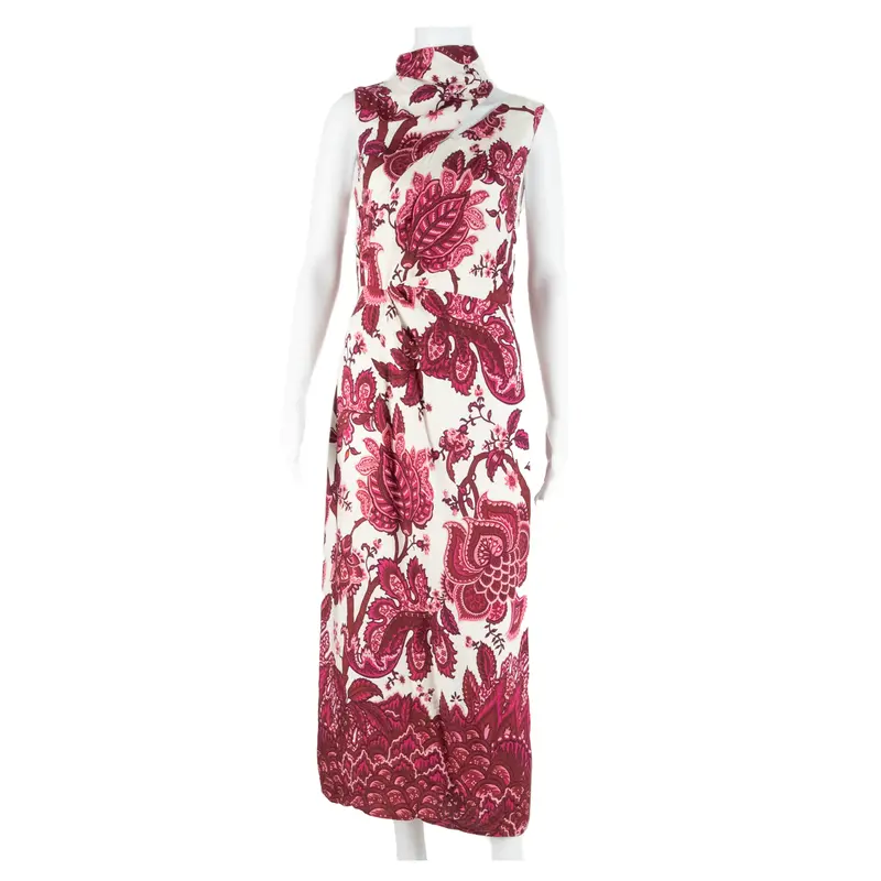 Karen Millen Womens Day Dress Pink Viscose Floral Sleeveless Midi M 1